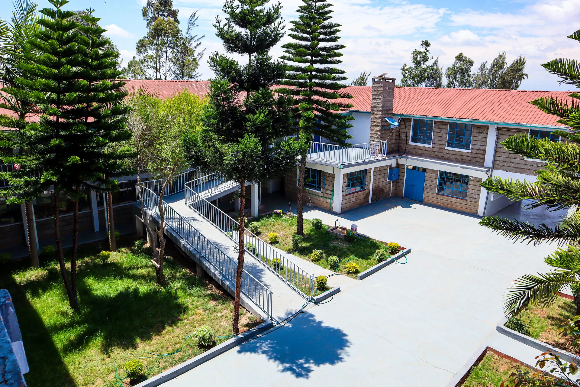 Aerial view of campus courtyard